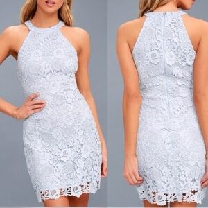 NWT Lulu's Love Poem Lace Mini Dress in Light Blue
